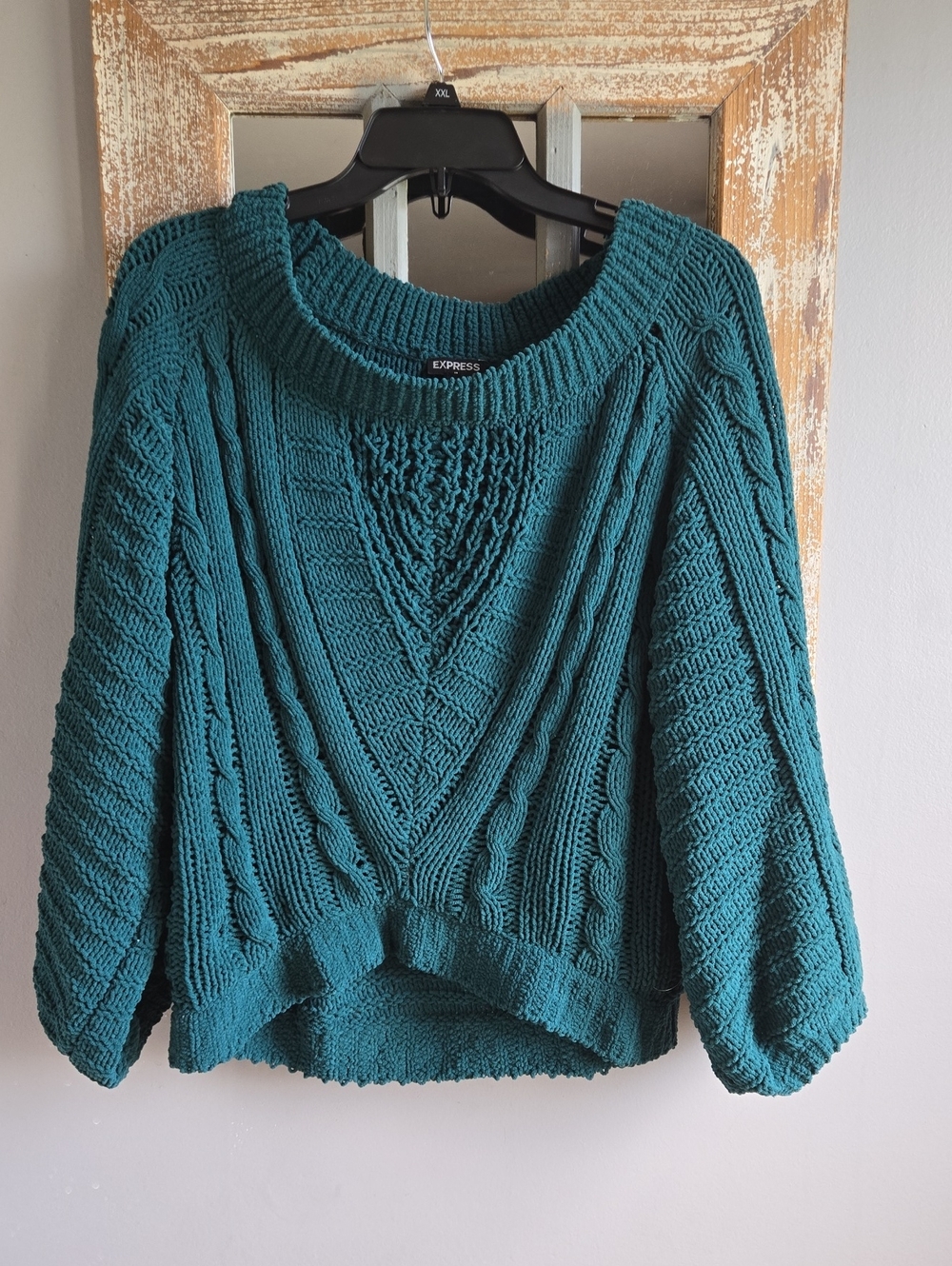 Express Women's Teal Cable Stitch Crop Scoop-Neck Sweater